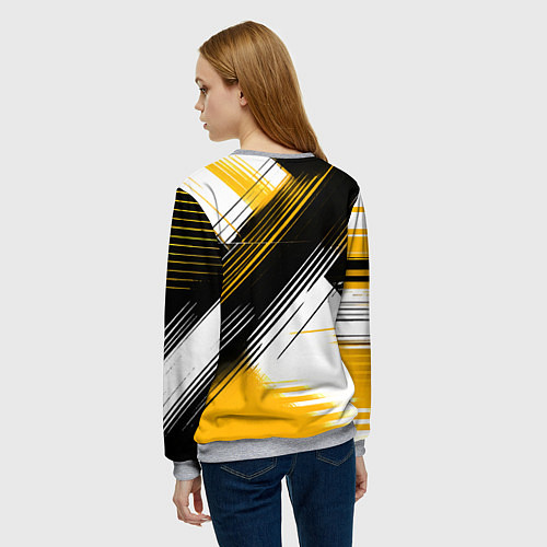 Женский свитшот Диагональные жёлто-чёрные линии на белом фоне / 3D-Меланж – фото 4