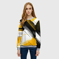 Свитшот женский Диагональные жёлто-чёрные линии на белом фоне, цвет: 3D-меланж — фото 2