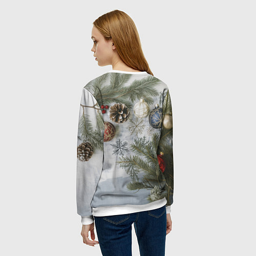 Женский свитшот Новогодние ветки / 3D-Белый – фото 4