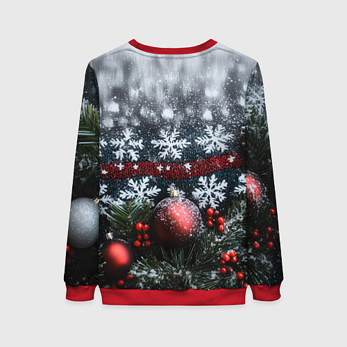 Женский свитшот Новогодние снежинки / 3D-Красный – фото 2