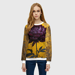 Свитшот женский Пион на золотом фоне, цвет: 3D-белый — фото 2