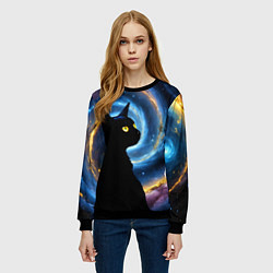 Свитшот женский Кот на фоне космоса, цвет: 3D-черный — фото 2
