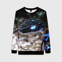 Свитшот женский Черная змея с синими неоновыми полосами, цвет: 3D-черный