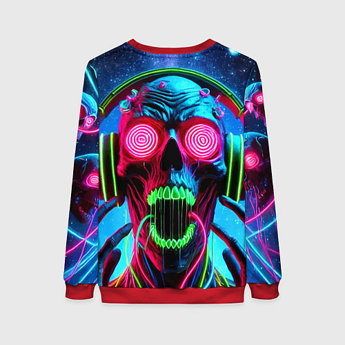 Женский свитшот Metallica - neon skull with headphones / 3D-Красный – фото 2