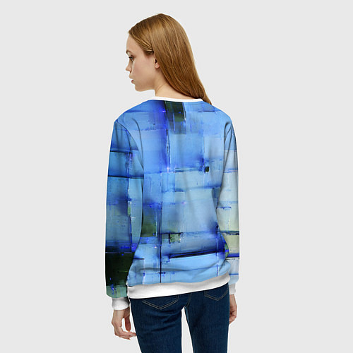 Женский свитшот Чёрные пятна на синем фоне абстракция / 3D-Белый – фото 4