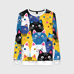 Свитшот женский Много цветных котиков, цвет: 3D-белый