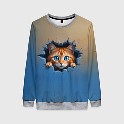 Свитшот женский Выглядывающий котенок, цвет: 3D-меланж