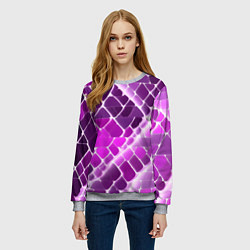 Свитшот женский Фиолетовые рельефные плитки и белое свечение, цвет: 3D-меланж — фото 2