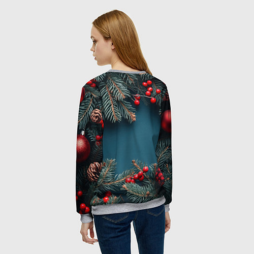 Женский свитшот Новогодний фон и рябина / 3D-Меланж – фото 4