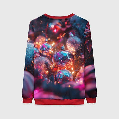 Женский свитшот Новогодние шары и фиолетовые блески / 3D-Красный – фото 2