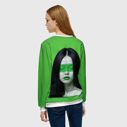 Женский свитшот Pop art девушка на зеленом фоне / 3D-Белый – фото 4