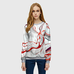 Свитшот женский Красно-белый мрамор, цвет: 3D-меланж — фото 2
