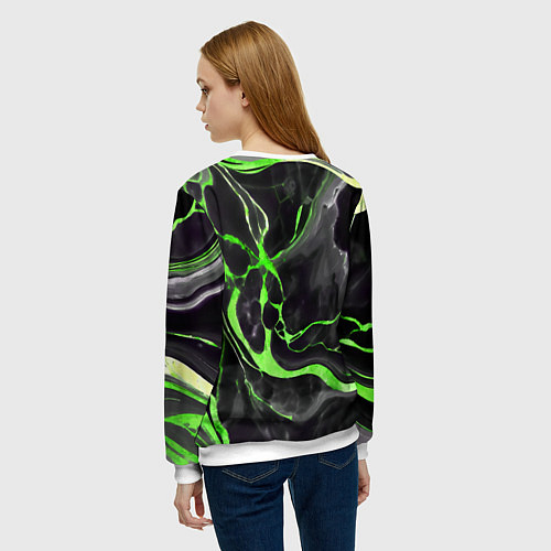 Женский свитшот Зелёно-чёрный мрамор / 3D-Белый – фото 4