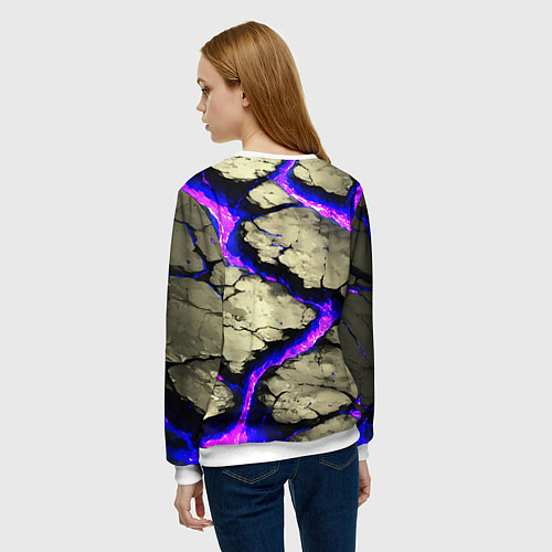 Женский свитшот Треснувший камень фиолетовый / 3D-Белый – фото 4