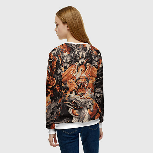 Женский свитшот Логотип Queen на фоне мифических животных / 3D-Белый – фото 4