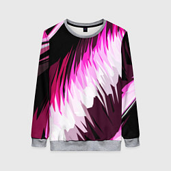 Свитшот женский Бело-розовые острые полосы на чёрном фоне, цвет: 3D-меланж