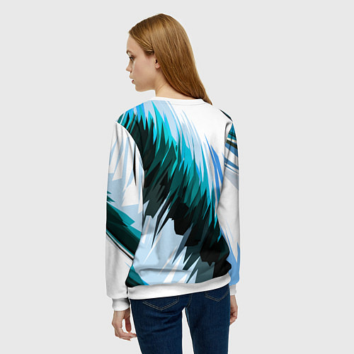 Женский свитшот Чёрно-синие острые полосы на белом фоне / 3D-Белый – фото 4