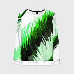 Свитшот женский Чёрно-зелёные острые полосы на белом фоне, цвет: 3D-белый