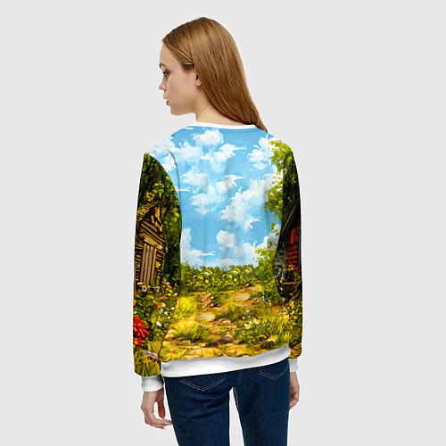 Женский свитшот Свинка в деревне / 3D-Белый – фото 4