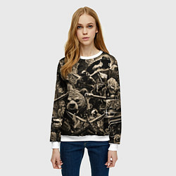 Свитшот женский Медведь на фоне десантников танков и самолетов, цвет: 3D-белый — фото 2