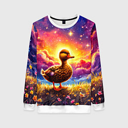 Свитшот женский Космическая уточка, цвет: 3D-белый