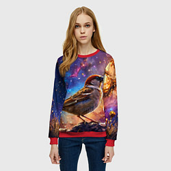 Свитшот женский Воробей в космосе, цвет: 3D-красный — фото 2