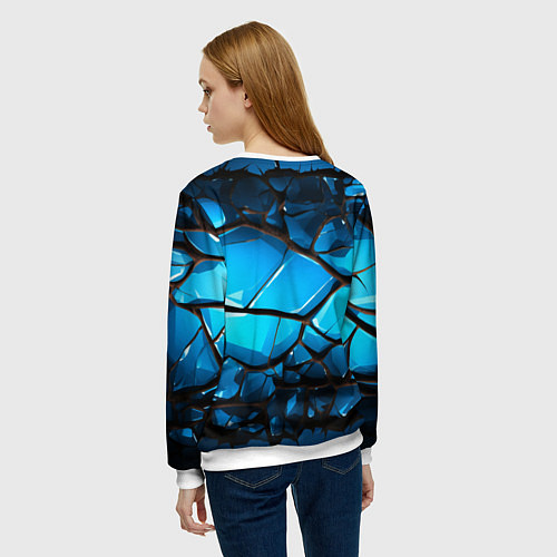 Женский свитшот Синяя текстура объемных плит / 3D-Белый – фото 4