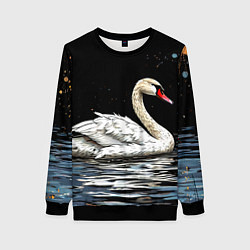 Свитшот женский Белый лебедь ночью, цвет: 3D-черный