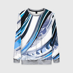 Свитшот женский Волнистая бело-синяя абстракция, цвет: 3D-меланж