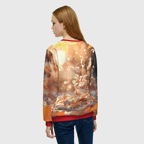 Женский свитшот Лисица поздней осенью / 3D-Красный – фото 4