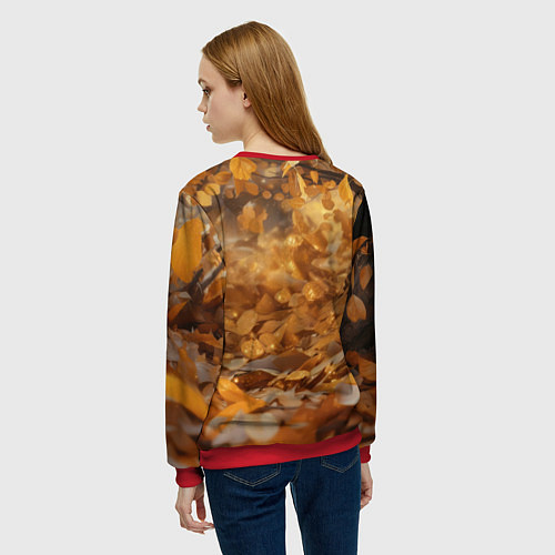 Женский свитшот Лисица спит в осенних листьях / 3D-Красный – фото 4