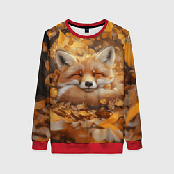 Женский свитшот Лисица спит в осенних листьях