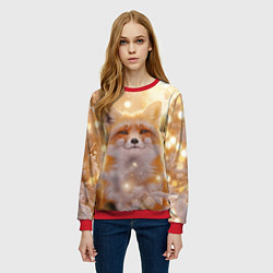 Свитшот женский Лисица и блестящий снег, цвет: 3D-красный — фото 2