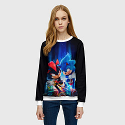 Свитшот женский Соник и Шэдоу бегут наперегонки, цвет: 3D-белый — фото 2