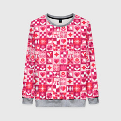 Свитшот женский День святого Валентина - паттерн, цвет: 3D-меланж