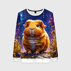 Свитшот женский Морская свинка в космосе, цвет: 3D-белый