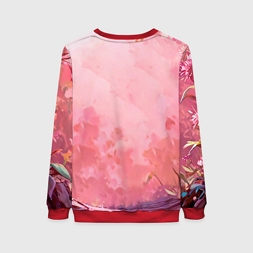 Женский свитшот Енот в розовом лесу / 3D-Красный – фото 2