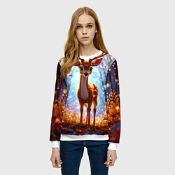 Свитшот женский Олень в искристом лесу, цвет: 3D-белый — фото 2