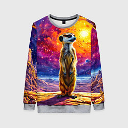 Свитшот женский Сурикат и космическое небо, цвет: 3D-меланж