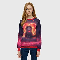 Свитшот женский Котенок и сердце из света, цвет: 3D-красный — фото 2