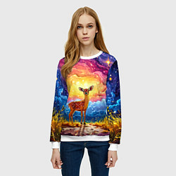 Свитшот женский Олень и космическое небо, цвет: 3D-белый — фото 2