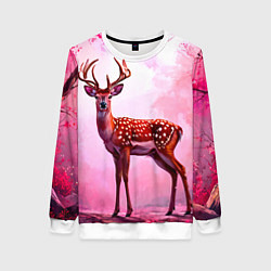 Свитшот женский Олень в розовом свете, цвет: 3D-белый