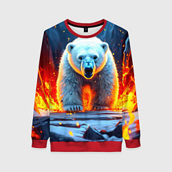 Свитшот женский Белый медведь в огне, цвет: 3D-красный