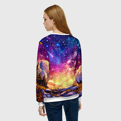 Женский свитшот Лось и звездное небо / 3D-Белый – фото 4