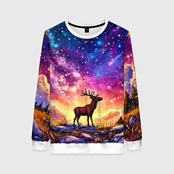 Свитшот женский Лось и звездное небо, цвет: 3D-белый