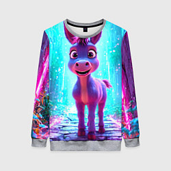 Свитшот женский Ослик в неоновых искрах, цвет: 3D-меланж