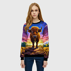 Свитшот женский Буйвол в звездной ночи, цвет: 3D-черный — фото 2