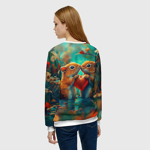 Женский свитшот Влюбленные белки держат сердце / 3D-Белый – фото 4