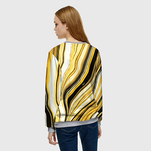 Женский свитшот Волнистые вертикальные чёрно-жёлтые полосы / 3D-Меланж – фото 4