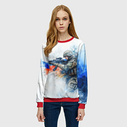 Свитшот женский Русский солдат и флаг России, цвет: 3D-красный — фото 2